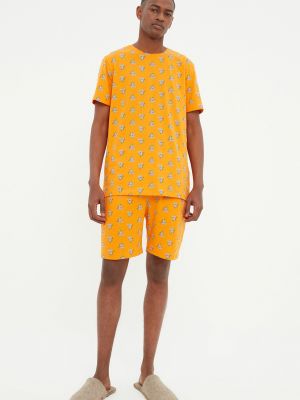 Dzianinowa piżama z nadrukiem Trendyol pomarańczowa