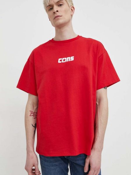 Памучна тениска с дълъг ръкав с принт Converse червено