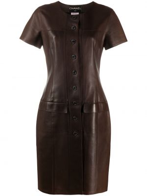 Vestido de tubo ajustado de cuero Chanel Pre-owned marrón
