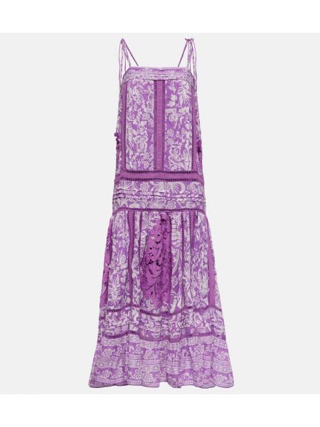 Pamučna midi haljina s printom Farm Rio ljubičasta