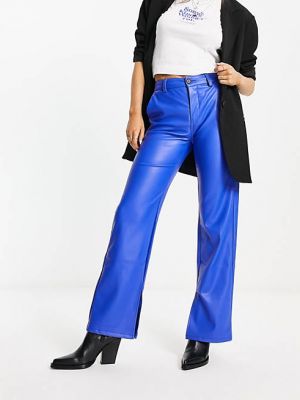 Кожаные брюки из искусственной кожи Bershka синие