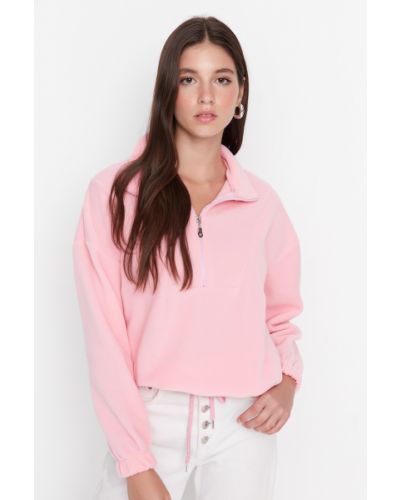 Dzianinowa bluza rozpinana Trendyol różowa