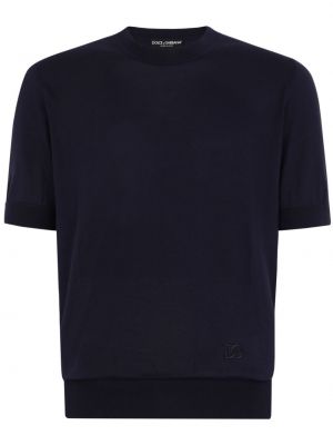 Плетен копринен пуловер бродиран Dolce & Gabbana синьо