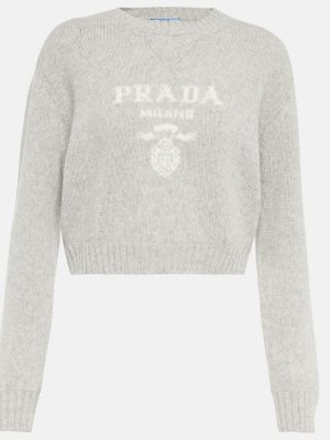 Szary sweter wełniany z kaszmiru Prada