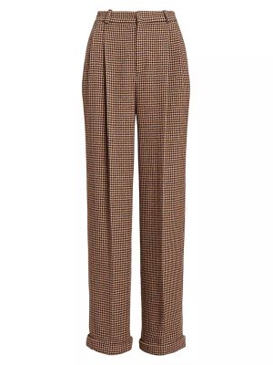 Плиссированные твидовые брюки Polo Ralph Lauren коричневые
