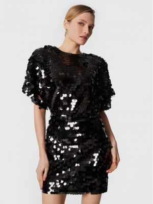Коктейлна рокля с пайети slim Rotate черно