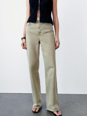 Прямые джинсы с высокой талией Zara хаки