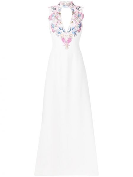 Вечерна рокля с мъниста от креп Saiid Kobeisy бяло