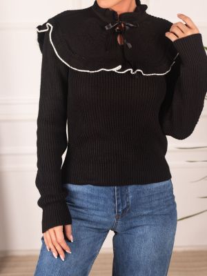 Čipkovaný šnurovací sveter s volánmi Armonika čierna