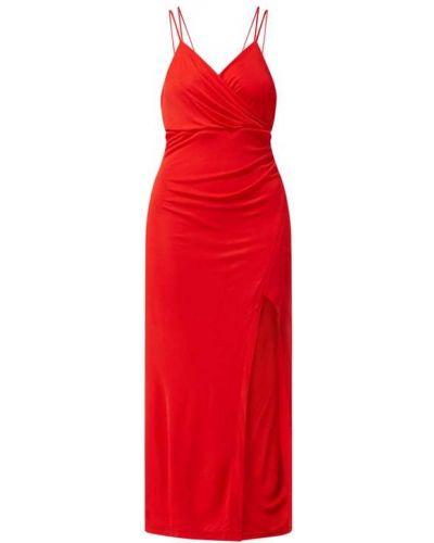 Sukienka długa na zamek z wiskozy z dekoltem w serek Bardot - czerwony