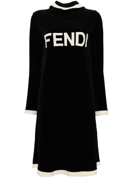 Žametna obleka iz rebrastega žameta s kapuco Fendi Pre-owned