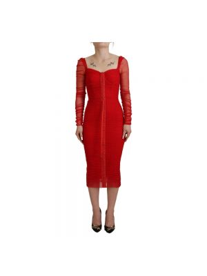 Sukienka midi z siateczką Dolce And Gabbana czerwona