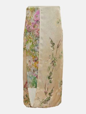 Oboustranné květinové hedvábné midi sukně Dries Van Noten béžové