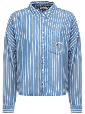 Pruhovaná priliehavá rifľová košeľa Tommy Jeans modrá