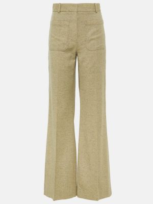 Pantaloni a vita alta di lana Victoria Beckham verde