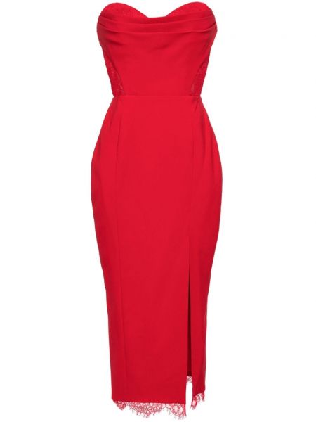 Коктейлна рокля с дантела Marchesa Notte червено