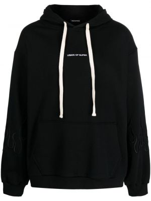 Pamučna hoodie s kapuljačom s vezom Vision Of Super crna
