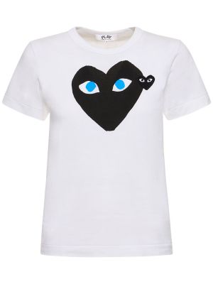 Bombažna majica s potiskom z vzorcem srca Comme Des Garçons Play bela