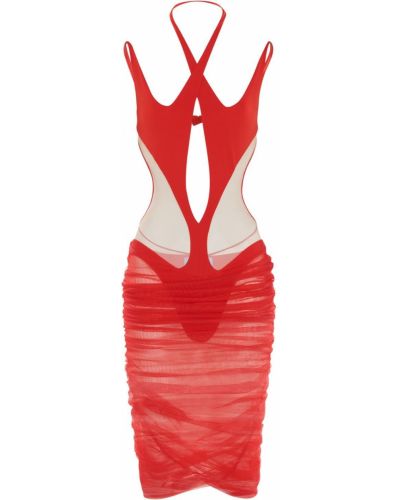 Tylové midi šaty Mugler - červená