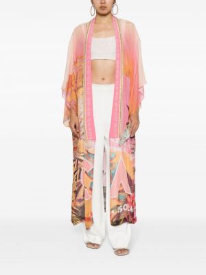 Jedwabny płaszcz szyfonowy z nadrukiem Camilla różowy