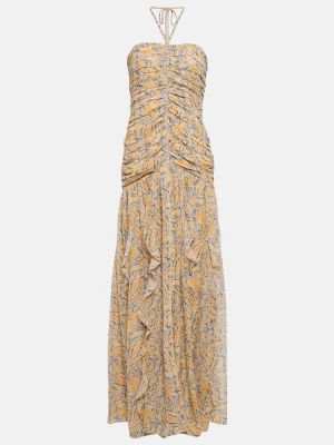 Dlouhé hedvábné midi šaty s paisley potiskem Veronica Beard - žlutá