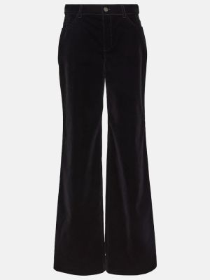 Bavlnené zamatové nohavice s vysokým pásom Saint Laurent čierna