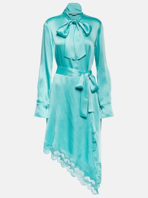 Кружевное атласное платье миди Stella Mccartney синее