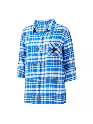Фланелевая ночная рубашка на пуговицах с рукавом 3/4 Unbranded синяя