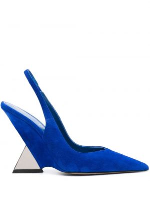 Велурени полуотворени обувки с отворена пета The Attico синьо