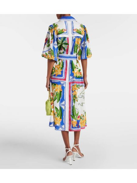 Bavlněné šaty s límečkem s tropickým vzorem Farm Rio bílé