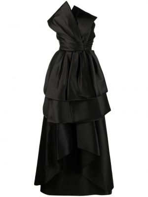 Drapované saténové koktejlové šaty Alberta Ferretti černé