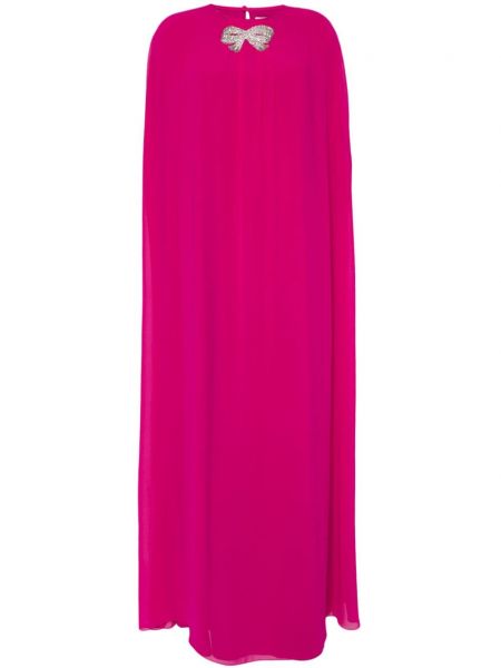 Křišťálové šifonové večerní šaty s mašlí Nihan Peker růžové