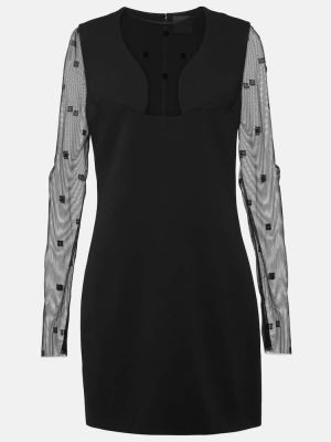 Šaty s výšivkou jersey se síťovinou Givenchy černé
