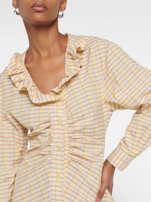 Kockované bavlnené hodvábne šaty Isabel Marant žltá