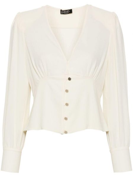Блуза с v-образно деколте от креп Liu Jo бяло