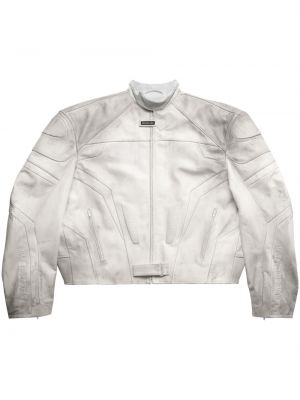 Kožni kaput s patentnim zatvaračem Balenciaga bijela