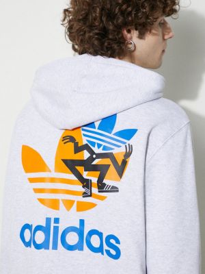 Pamučna hoodie s kapuljačom Adidas Originals siva