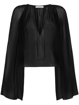 Svilena bluza z v-izrezom Frame črna