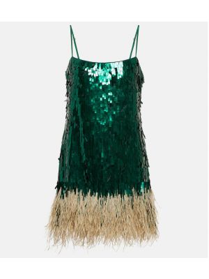 Mini robe à paillettes à plumes Johanna Ortiz vert
