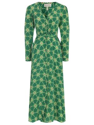 Шелковое платье с принтом Saloni зеленое