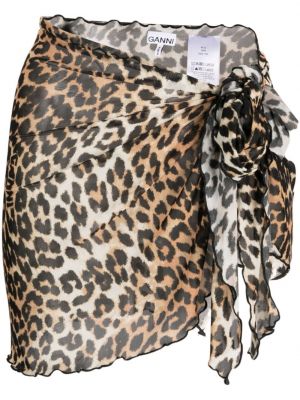 Leopardí mini sukně s potiskem Ganni hnědé