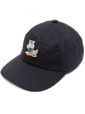 Medvilninis siuvinėtas kepurė su snapeliu Maison Kitsuné mėlyna