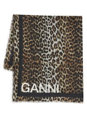 Echarpe en soie à imprimé à imprimé léopard Ganni marron