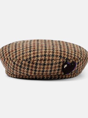 Volnena baretka s karirastim vzorcem Maison Michel
