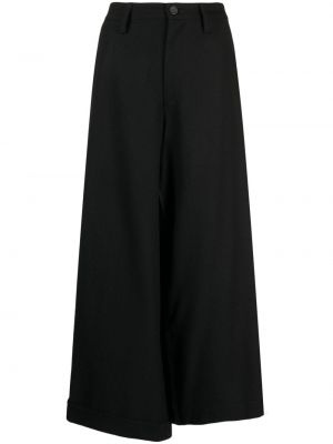 Vlněné kalhoty relaxed fit Yohji Yamamoto černé