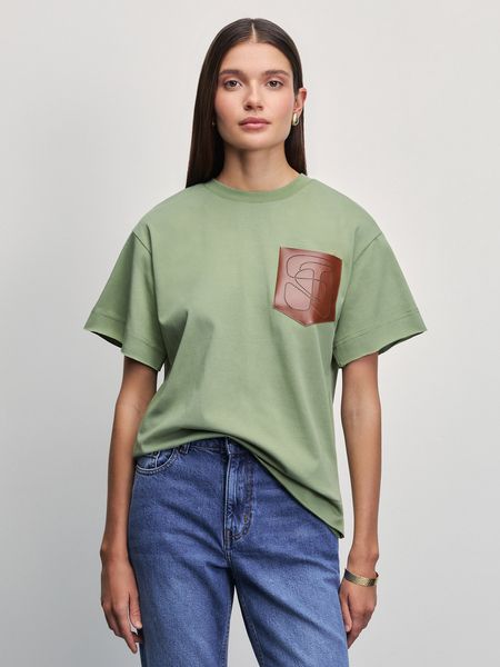 Кожаная футболка с карманами из искусственной кожи Zarina зеленая