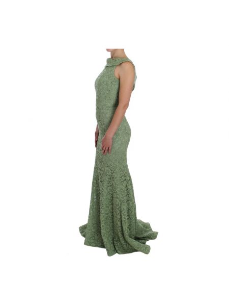 Sukienka długa w kwiatki koronkowa Dolce And Gabbana zielona