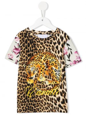 Leopard trykt floral t-skjorte for jenter Roberto Cavalli Junior brun