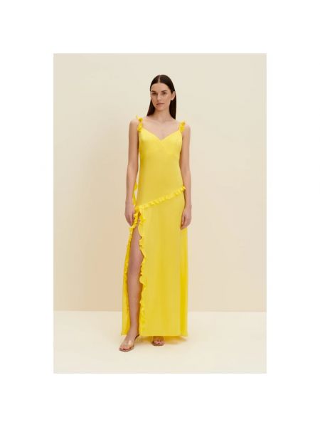 Jedwabna sukienka długa z falbankami Jaaf żółta