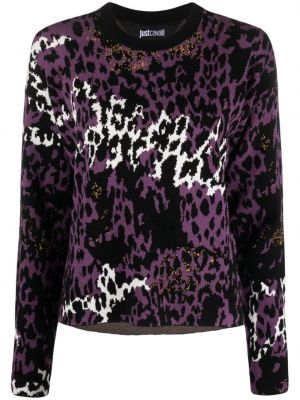 Pleten top s potiskom z leopardjim vzorcem Just Cavalli vijolična